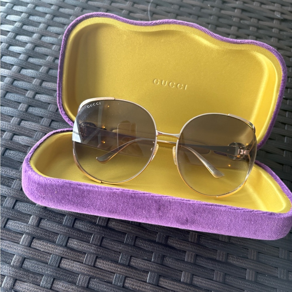 Gucci Gold Sunglasses with Purple Velvet Case